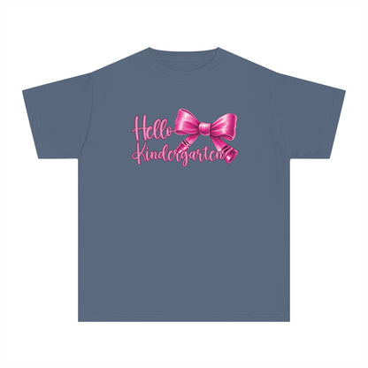 Hello Kindergarten Crayon Bow Back to School Kid's Comfort Colors Shirt, Limited Edition Cute Coquette Design for First Day of School