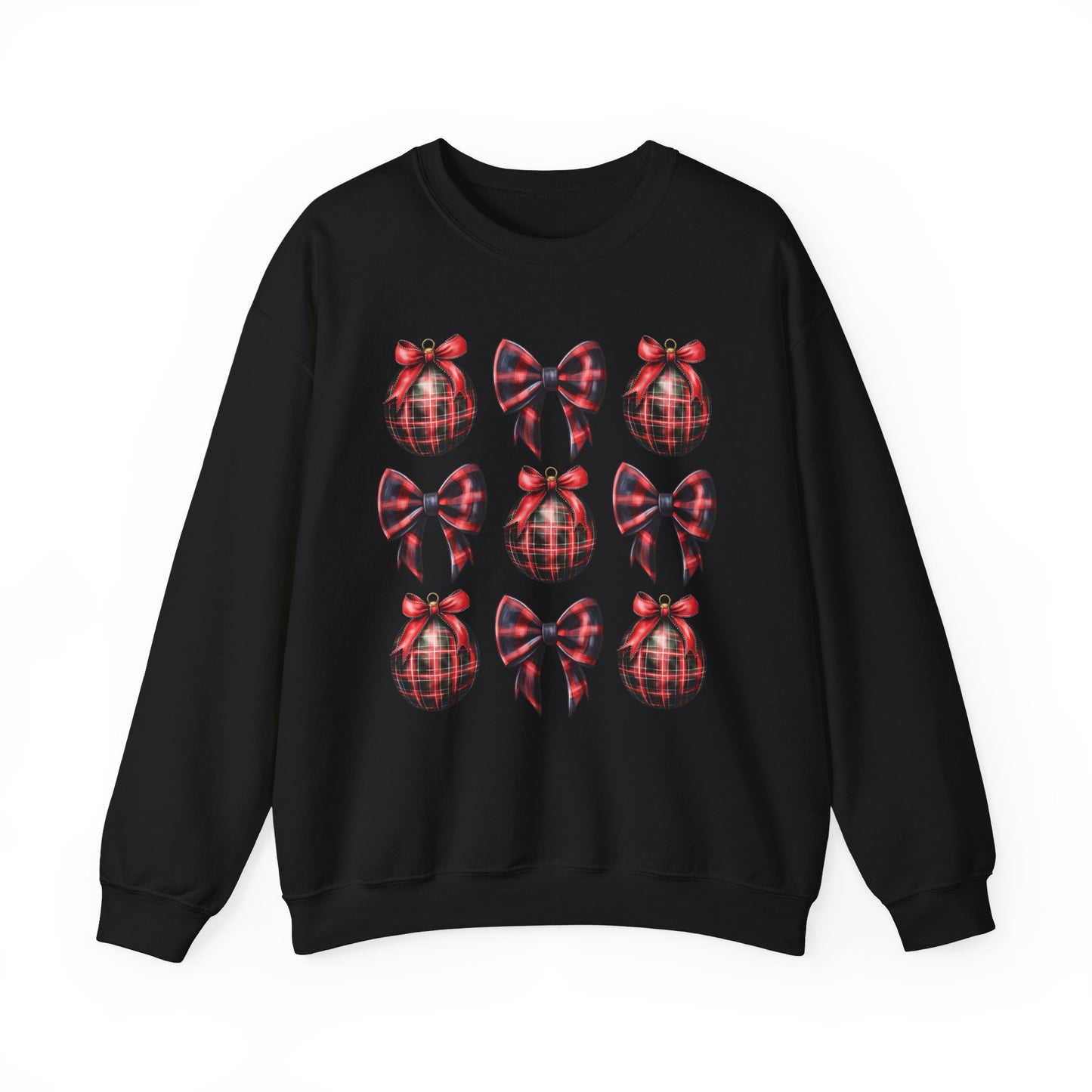 Buffalo Plaid Ornament and Bows Sweatshirt, Limited Edition Coquette Style Christmas Sweatshirt, Christmas Party Cozy Sweater, Holiday Gift