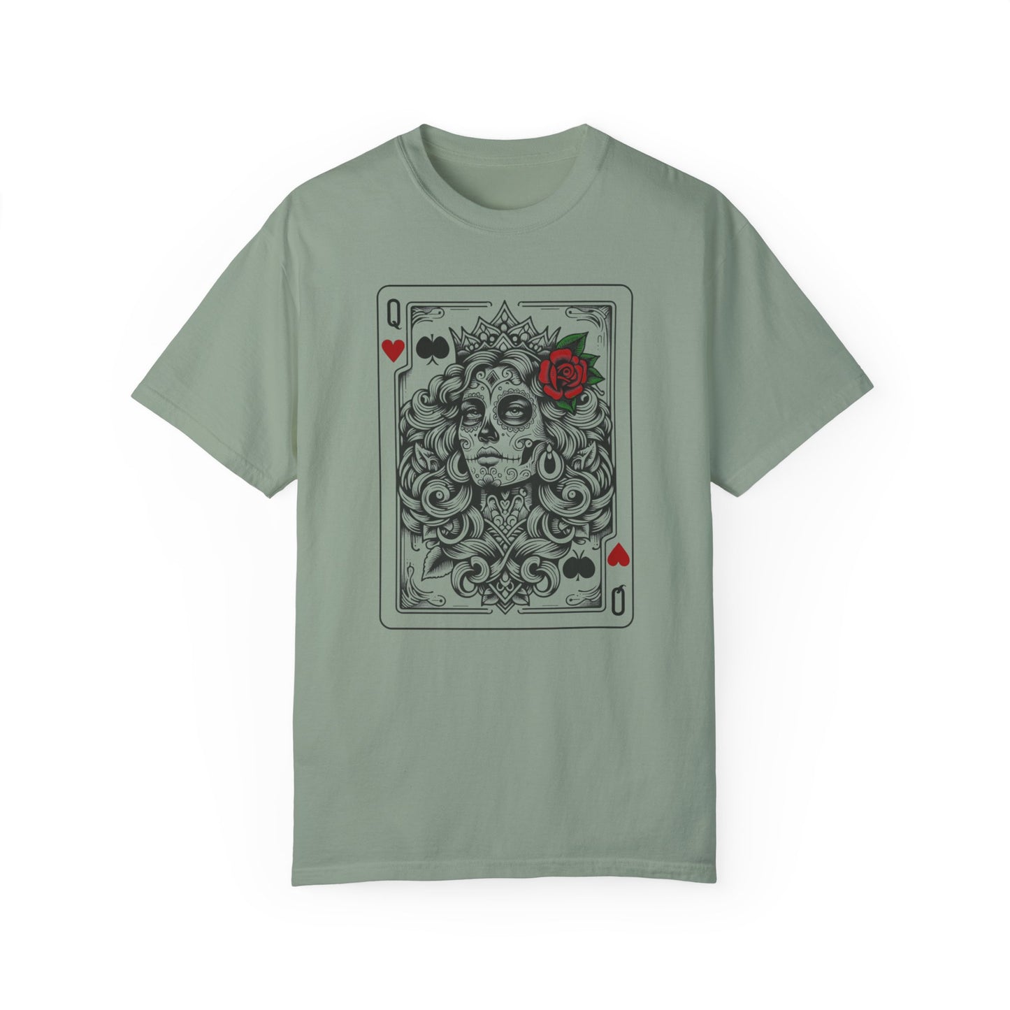 Handcrafted Comfort Day of the Dead Queen of Hearts T-shirt, Oversized Shirt Unique Queen of Hearts Dia De Los Muertos,  Limited Edition