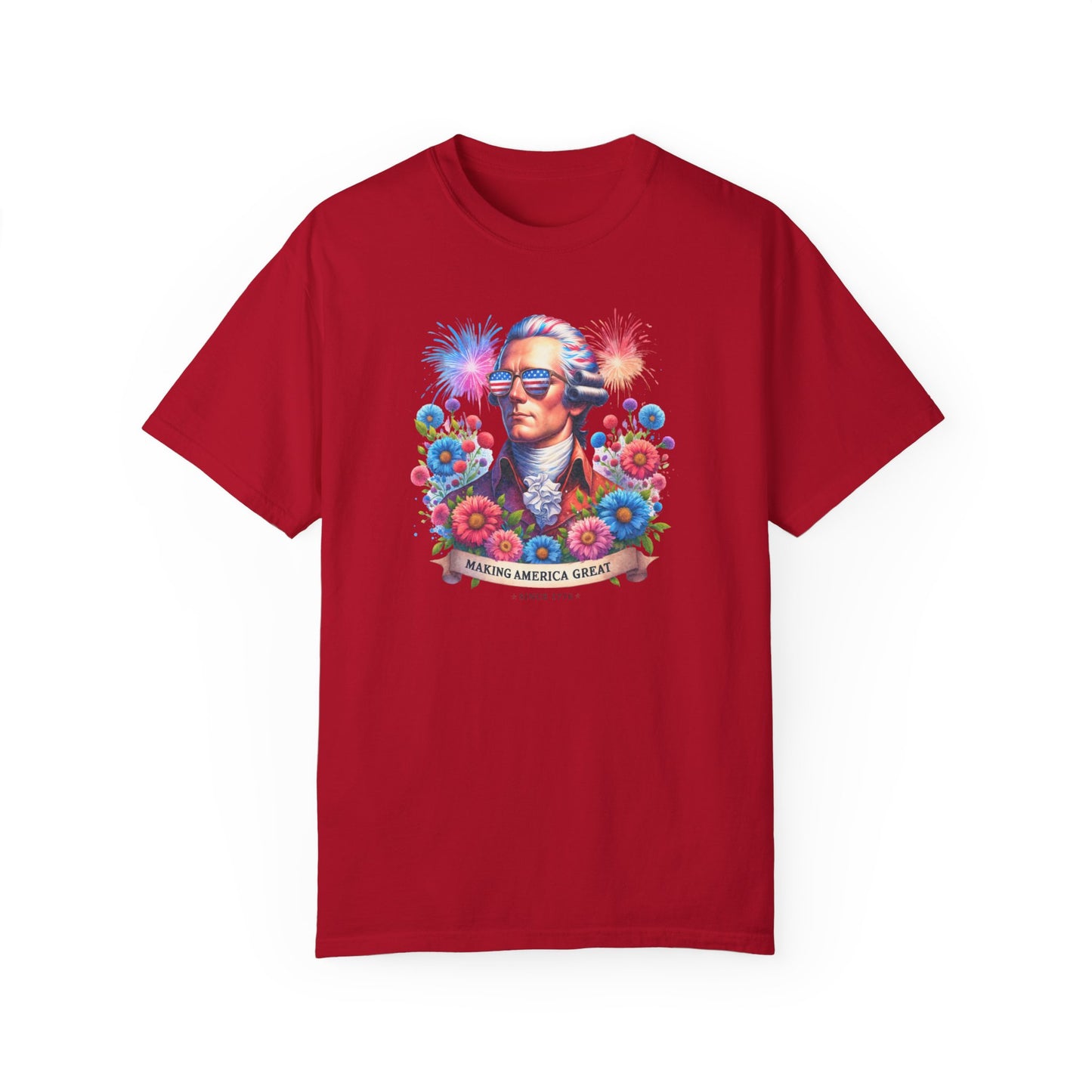 George Washington with Sunglasses, Wildflowers Summer Comfort Colors® t-shirt, Red White and Blue, America Tee, , 4th of July,  T-Shirt