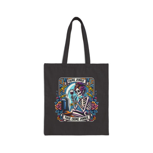 True Crime Junkie Tarot Card Canvas Tote/ Day of the Dead Canvas Bag / True Crime Gift/Canvas Tote/Eco-Friendly