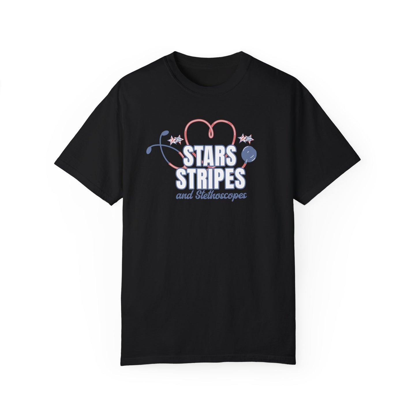 Stars Stripes and Stethoscopes Summer Comfort Colors T-shirt,  America Tee, 4th of July, Nurse T-Shirt, Doctor Tee, Medical 4th of July Tee