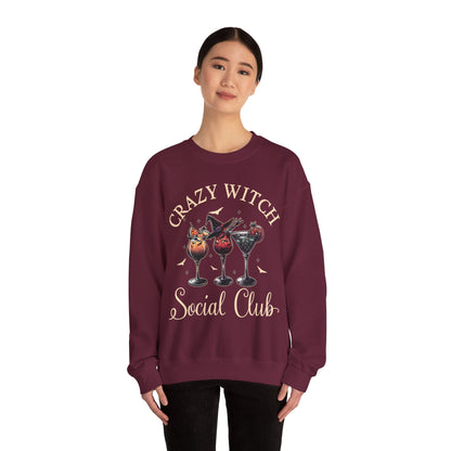 Cute Crazy Witch Social Club Gildan Sweatshirt, Limited Edition Halloween Cocktails Sweatshirt for Girls Night Out or Girls Trip, Gift