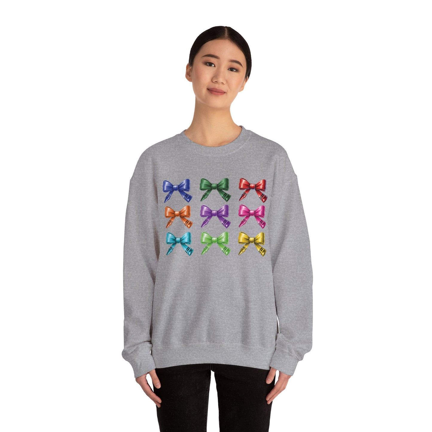 Limited Edition Bow Shaped Colorful Crayon Sweatshirt, Cute Elementary Teacher Coquette Style Sweatshirt, Pre K Kindergarten Teacher Gift