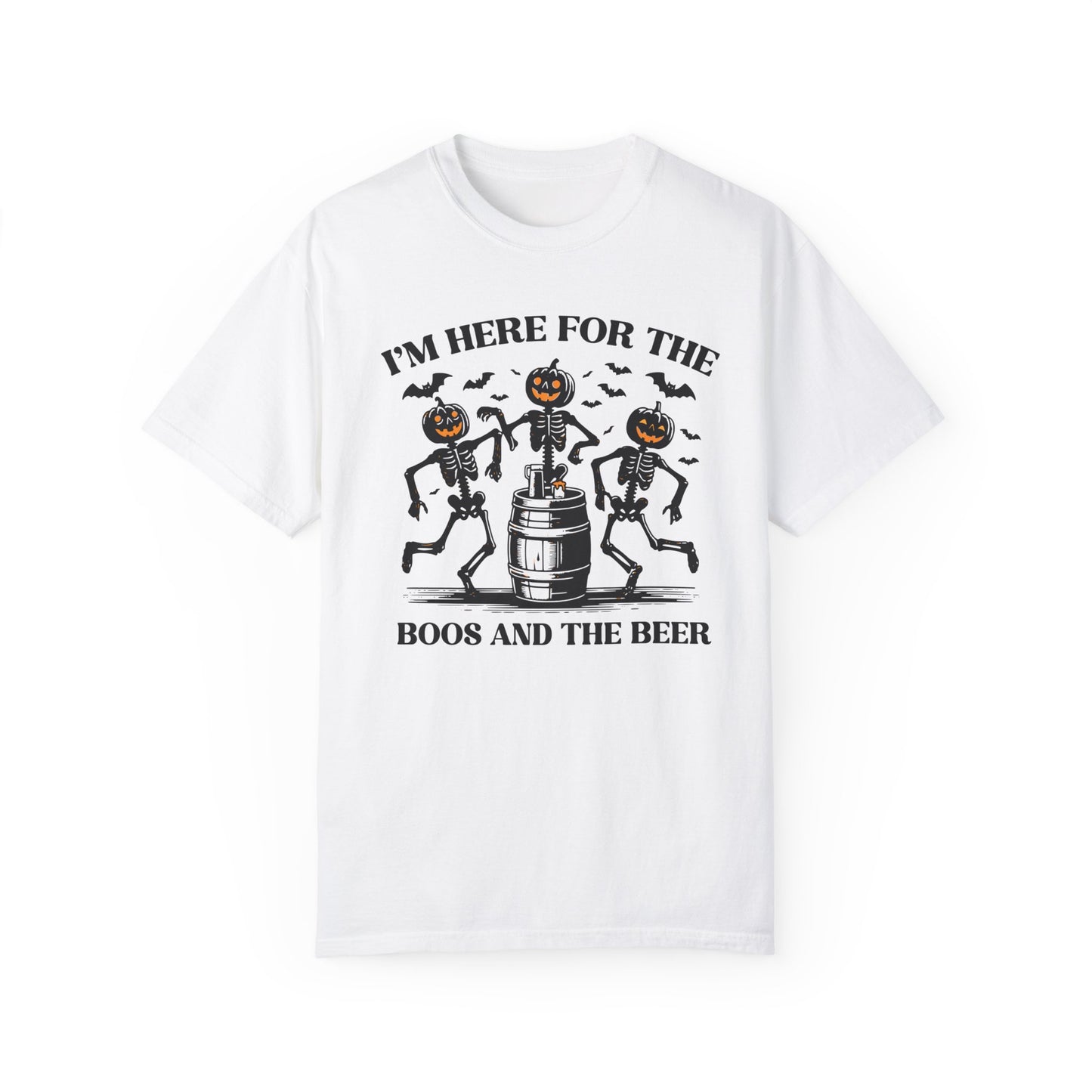 Handcrafted Unique Comfort Halloween T-shirt, Premium Handcrafted Designed I'm here for the Boos and Beer Tee, Made to Order, Halloween Gift