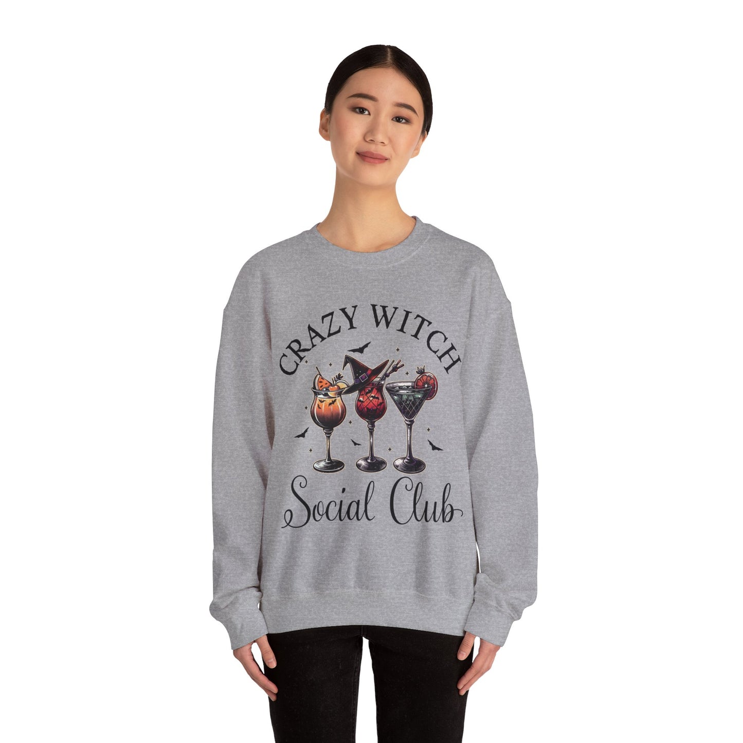 Cute Crazy Witch Social Club Gildan Sweatshirt, Limited Edition Halloween Cocktails Sweatshirt for Girls Night Out or Girls Trip, Gift