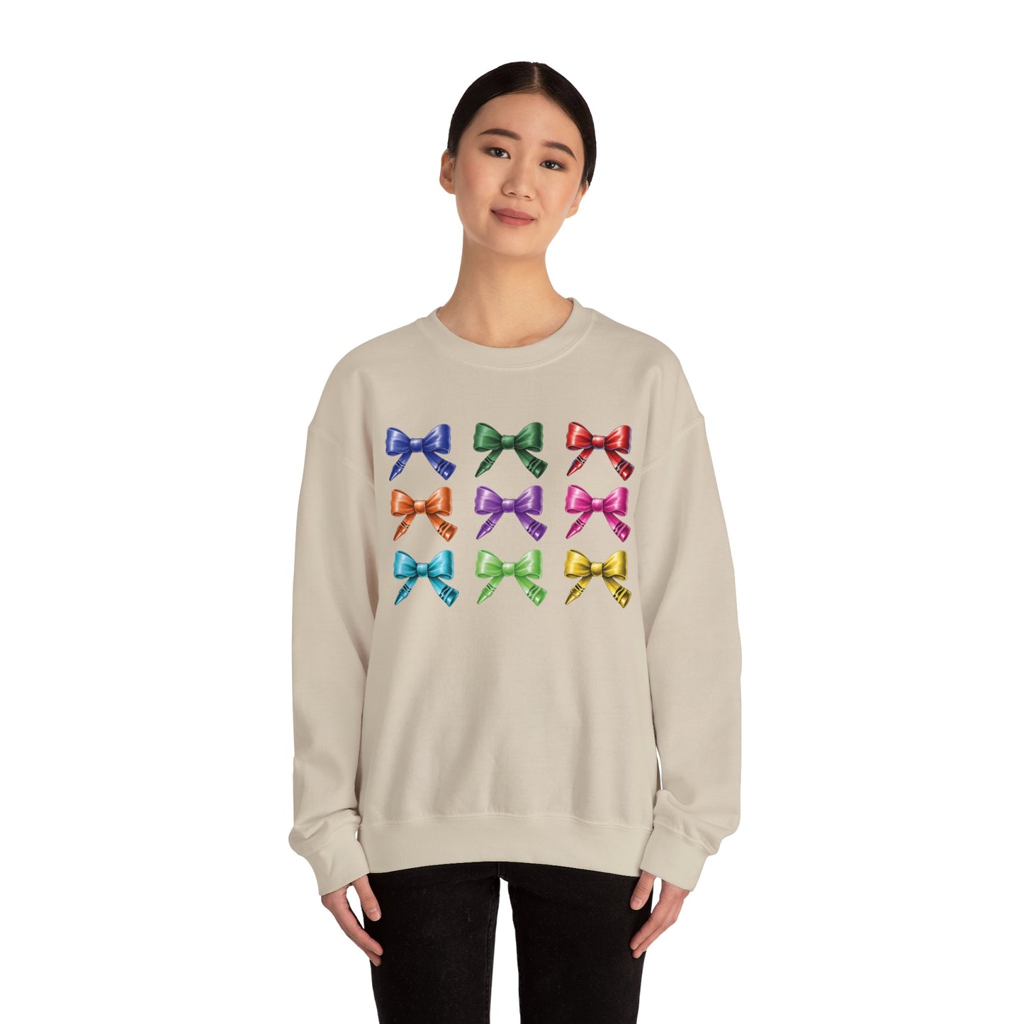 Limited Edition Bow Shaped Colorful Crayon Sweatshirt, Cute Elementary Teacher Coquette Style Sweatshirt, Pre K Kindergarten Teacher Gift