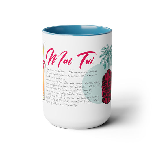 Tiki Drinki - Mai Tai with Recipe Two-Tone Coffee Mugs, 15oz