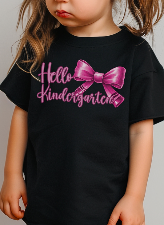 Hello Kindergarten Crayon Bow Back to School Kid's Comfort Colors Shirt, Limited Edition Cute Coquette Design for First Day of School